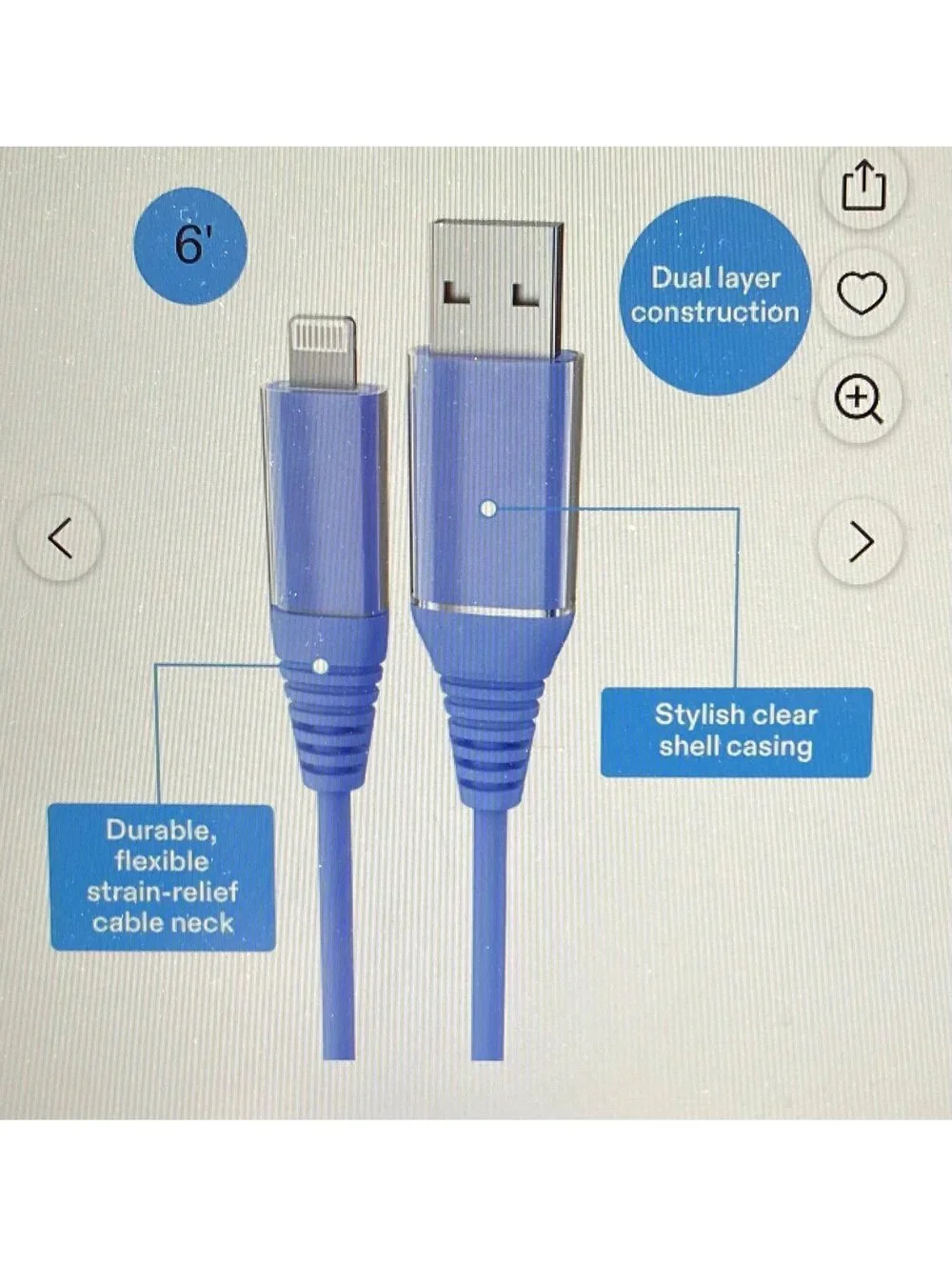 Onn 6ft Lightning to USB Charging Cable Blue